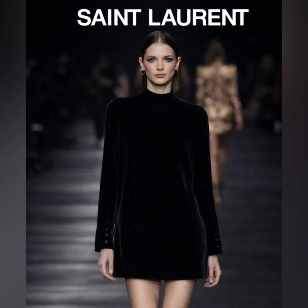 NWT Saint Laurent Black Velvet Mini Dress S - Picture 1 of 15